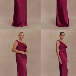 Dalia Off Shoulder Satin Maxi Dress - Mahogany